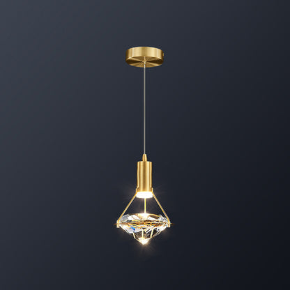 Modern Brass Crystal Pendant Light Diamond Crystal LED Bedroom Ceiling Lights 1 Brass Clearhalo 'Ceiling Lights' 'Modern Pendants' 'Modern' 'Pendant Lights' 'Pendants' Lighting' 2554796