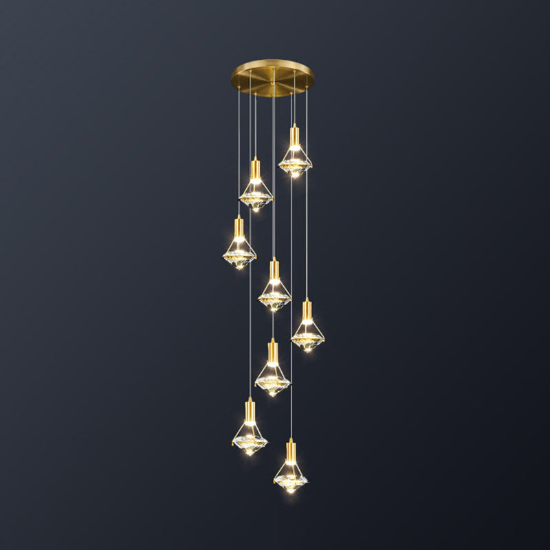 Modern Brass Crystal Pendant Light Diamond Crystal LED Bedroom Ceiling Lights 8 Brass Clearhalo 'Ceiling Lights' 'Modern Pendants' 'Modern' 'Pendant Lights' 'Pendants' Lighting' 2554800