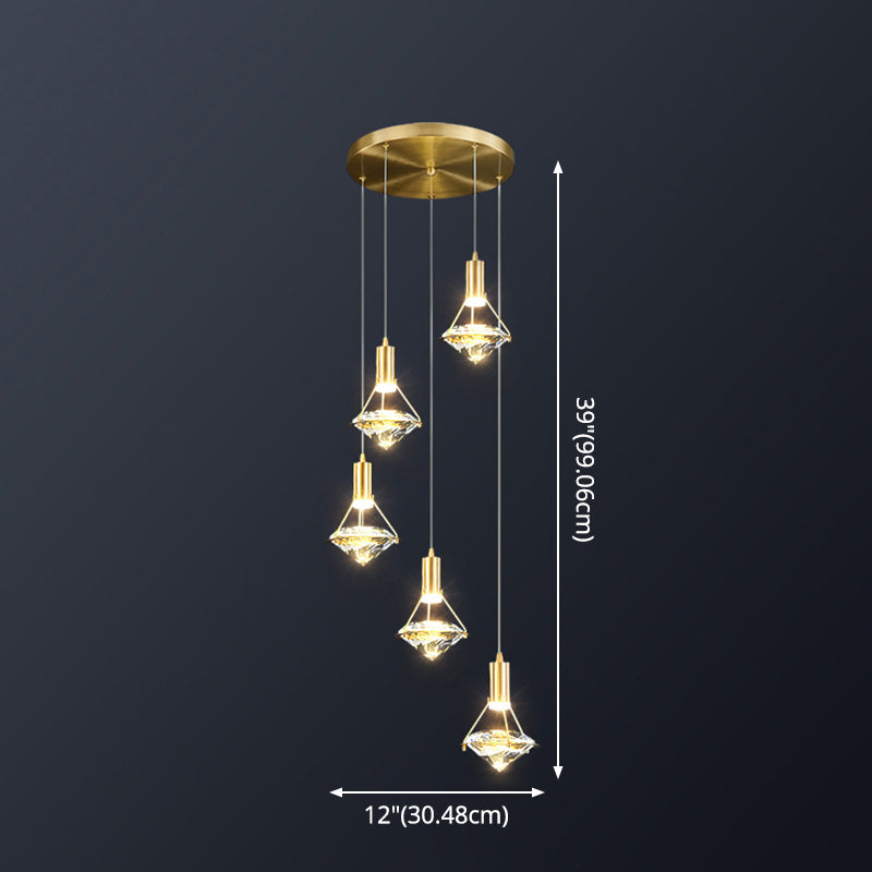 Modern Brass Crystal Pendant Light Diamond Crystal LED Bedroom Ceiling Lights Clearhalo 'Ceiling Lights' 'Modern Pendants' 'Modern' 'Pendant Lights' 'Pendants' Lighting' 2554806