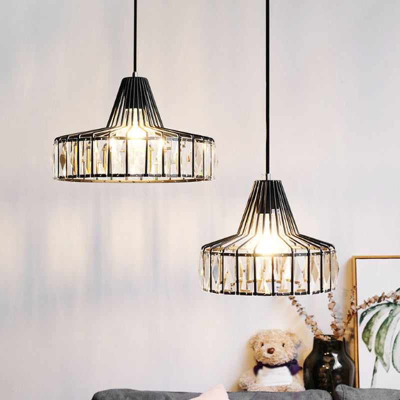 Black Metal Frame Pendant Light Modern Crystal Ceiling Hanging Light for Dining Room Clearhalo 'Ceiling Lights' 'Modern Pendants' 'Modern' 'Pendant Lights' 'Pendants' Lighting' 2554808
