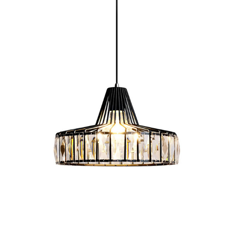 Black Metal Frame Pendant Light Modern Crystal Ceiling Hanging Light for Dining Room Black 12.5" Clearhalo 'Ceiling Lights' 'Modern Pendants' 'Modern' 'Pendant Lights' 'Pendants' Lighting' 2554809