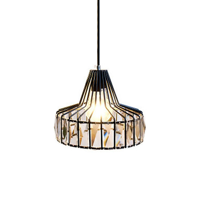 Black Metal Frame Pendant Light Modern Crystal Ceiling Hanging Light for Dining Room Black 10" Clearhalo 'Ceiling Lights' 'Modern Pendants' 'Modern' 'Pendant Lights' 'Pendants' Lighting' 2554810