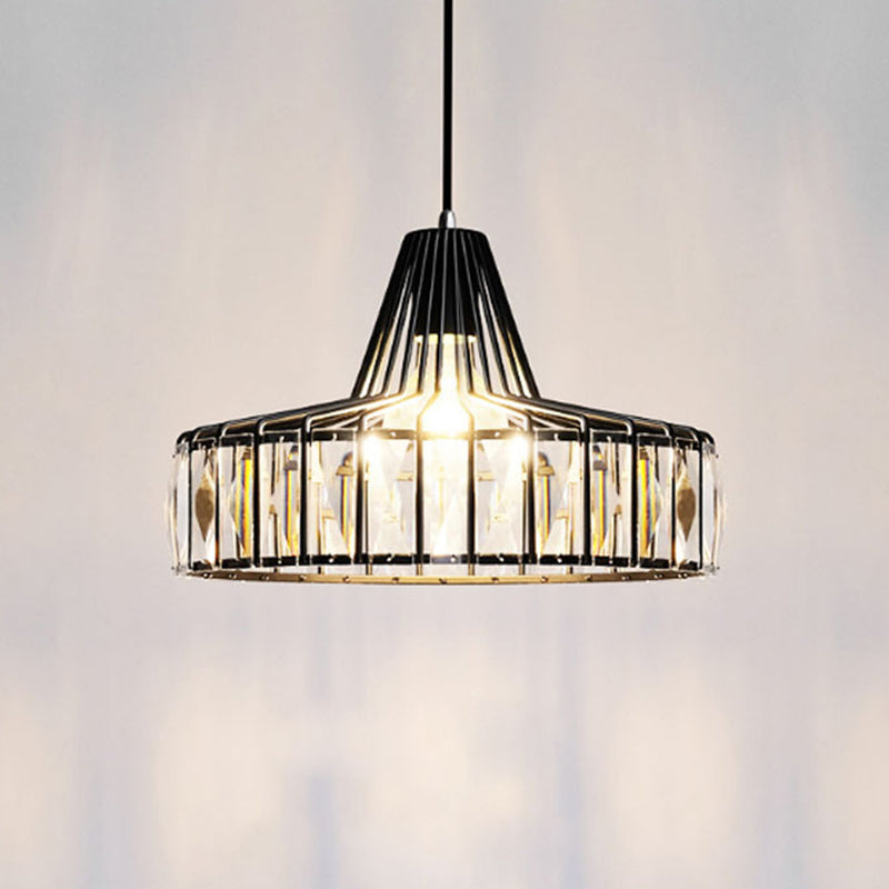 Black Metal Frame Pendant Light Modern Crystal Ceiling Hanging Light for Dining Room Clearhalo 'Ceiling Lights' 'Modern Pendants' 'Modern' 'Pendant Lights' 'Pendants' Lighting' 2554811