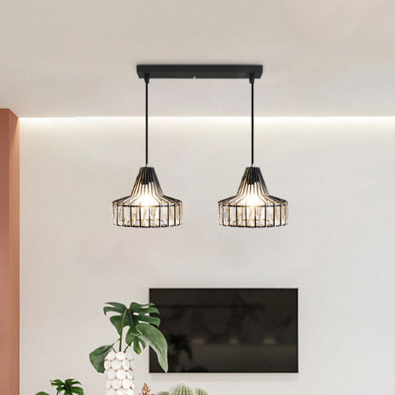 Black Metal Frame Pendant Light Modern Crystal Ceiling Hanging Light for Dining Room Clearhalo 'Ceiling Lights' 'Modern Pendants' 'Modern' 'Pendant Lights' 'Pendants' Lighting' 2554812
