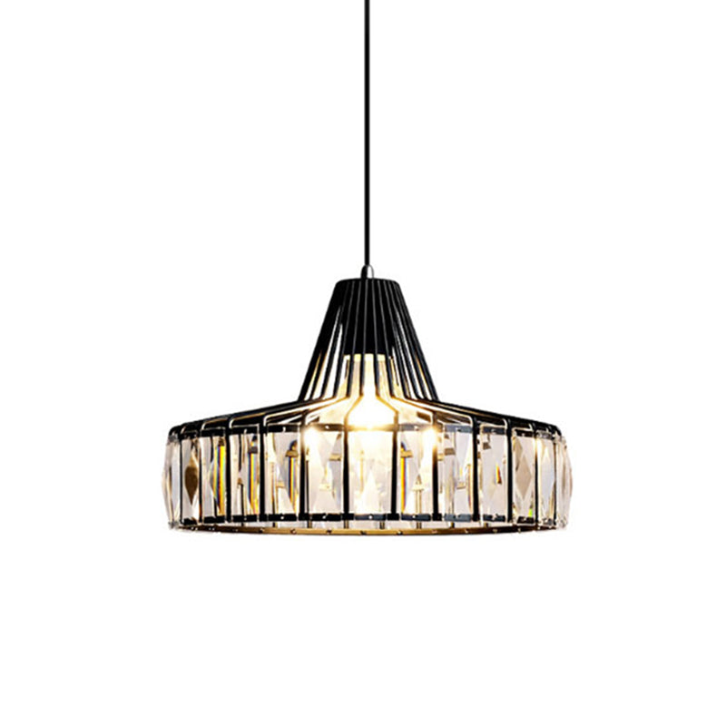 Black Metal Frame Pendant Light Modern Crystal Ceiling Hanging Light for Dining Room Clearhalo 'Ceiling Lights' 'Modern Pendants' 'Modern' 'Pendant Lights' 'Pendants' Lighting' 2554814