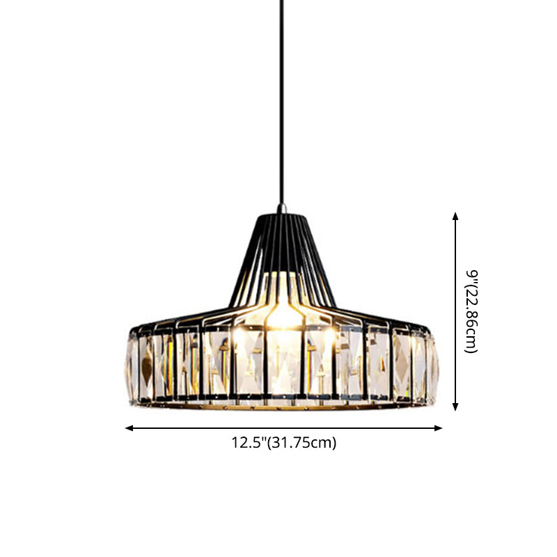 Black Metal Frame Pendant Light Modern Crystal Ceiling Hanging Light for Dining Room Clearhalo 'Ceiling Lights' 'Modern Pendants' 'Modern' 'Pendant Lights' 'Pendants' Lighting' 2554816