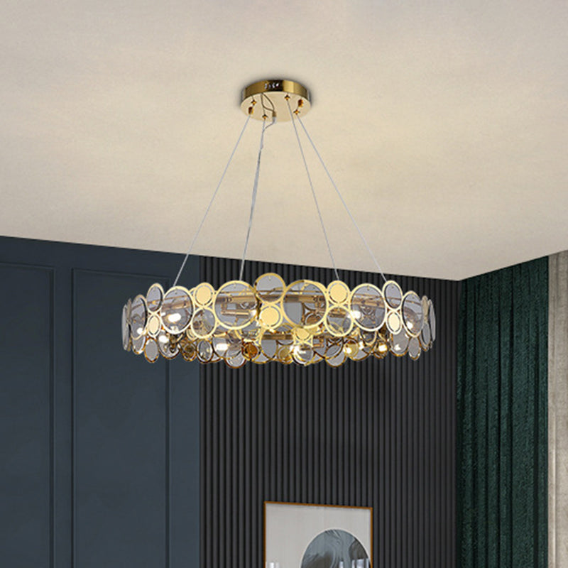 Large Crystal Bedroom Pendant Ceiling Lights Brass Finish Metal Light Fixture with Glass Shade Clearhalo 'Ceiling Lights' 'Glass shade' 'Glass' 'Modern Pendants' 'Modern' 'Pendant Lights' 'Pendants' Lighting' 2554830