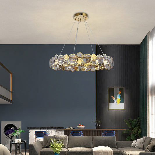 Large Crystal Bedroom Pendant Ceiling Lights Brass Finish Metal Light Fixture with Glass Shade Clearhalo 'Ceiling Lights' 'Glass shade' 'Glass' 'Modern Pendants' 'Modern' 'Pendant Lights' 'Pendants' Lighting' 2554833