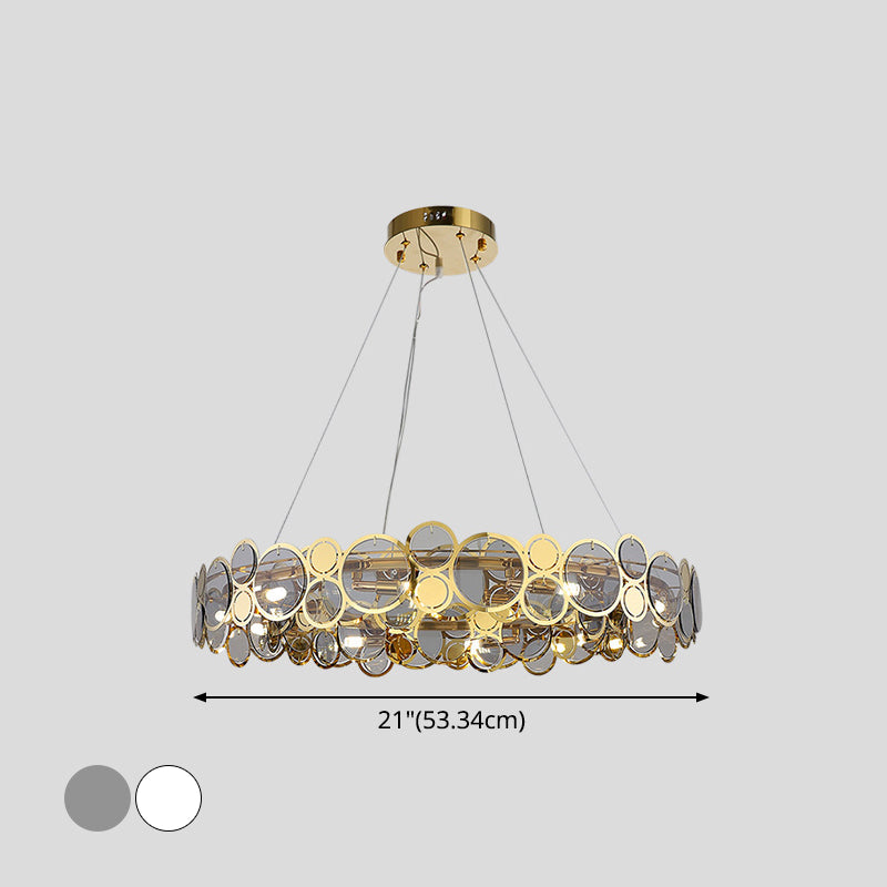 Large Crystal Bedroom Pendant Ceiling Lights Brass Finish Metal Light Fixture with Glass Shade Clearhalo 'Ceiling Lights' 'Glass shade' 'Glass' 'Modern Pendants' 'Modern' 'Pendant Lights' 'Pendants' Lighting' 2554838