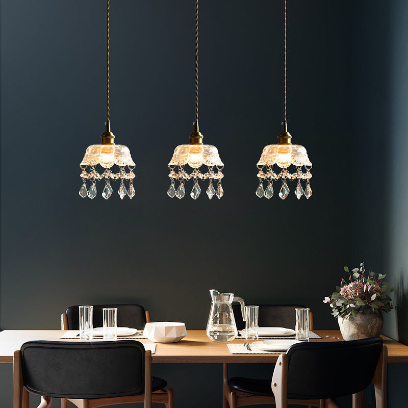 Crystal Mini Pendant Light Brass Finish Lamp Socket Glass Mini Pendant for Coffee Shop Clearhalo 'Ceiling Lights' 'Glass shade' 'Glass' 'Modern Pendants' 'Modern' 'Pendant Lights' 'Pendants' Lighting' 2554879
