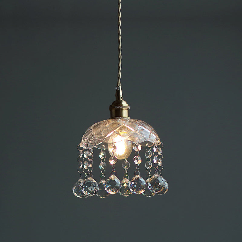 Crystal Mini Pendant Light Brass Finish Lamp Socket Glass Mini Pendant for Coffee Shop Brass Wide Flare Clearhalo 'Ceiling Lights' 'Glass shade' 'Glass' 'Modern Pendants' 'Modern' 'Pendant Lights' 'Pendants' Lighting' 2554880