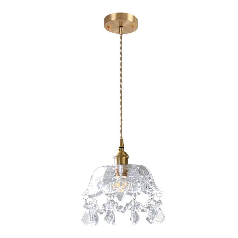 Crystal Mini Pendant Light Brass Finish Lamp Socket Glass Mini Pendant for Coffee Shop Brass Barn Clearhalo 'Ceiling Lights' 'Glass shade' 'Glass' 'Modern Pendants' 'Modern' 'Pendant Lights' 'Pendants' Lighting' 2554883