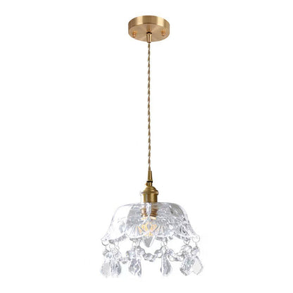 Crystal Mini Pendant Light Brass Finish Lamp Socket Glass Mini Pendant for Coffee Shop Brass Barn Clearhalo 'Ceiling Lights' 'Glass shade' 'Glass' 'Modern Pendants' 'Modern' 'Pendant Lights' 'Pendants' Lighting' 2554883