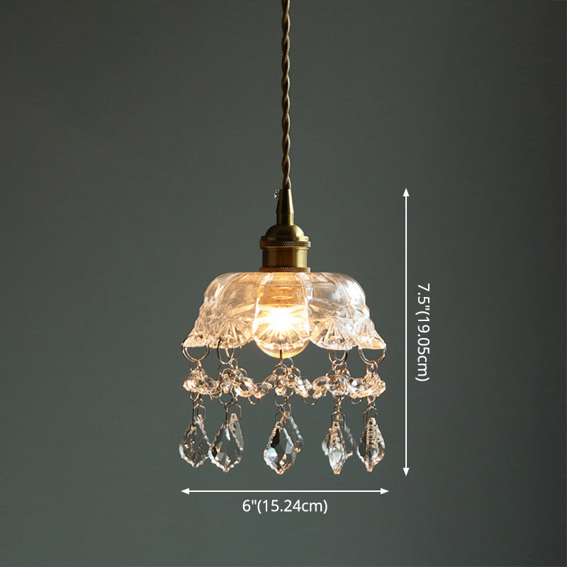 Crystal Mini Pendant Light Brass Finish Lamp Socket Glass Mini Pendant for Coffee Shop Clearhalo 'Ceiling Lights' 'Glass shade' 'Glass' 'Modern Pendants' 'Modern' 'Pendant Lights' 'Pendants' Lighting' 2554884