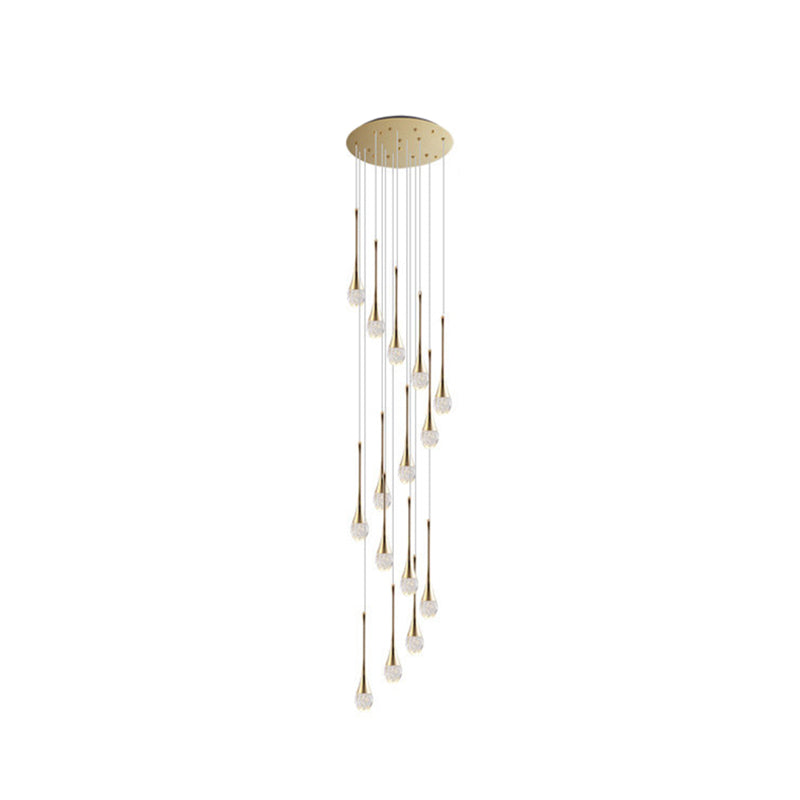 Modern Brass Crystal Hanging Light Long LED Cone Cascade Pendant Lights for Stairwell 15 Brass Clearhalo 'Ceiling Lights' 'Modern Pendants' 'Modern' 'Pendant Lights' 'Pendants' Lighting' 2554966