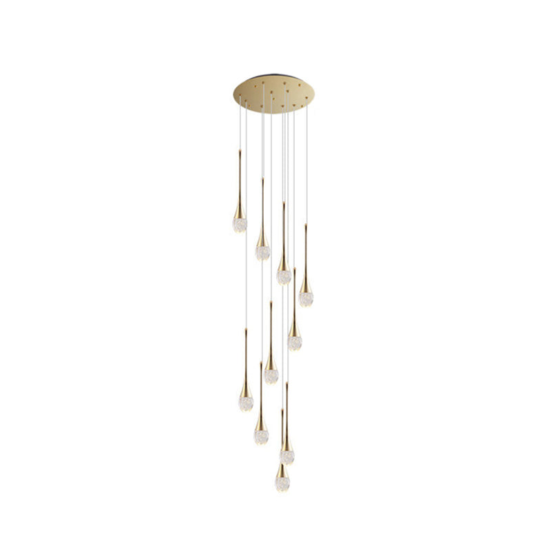 Modern Brass Crystal Hanging Light Long LED Cone Cascade Pendant Lights for Stairwell 10 Brass Clearhalo 'Ceiling Lights' 'Modern Pendants' 'Modern' 'Pendant Lights' 'Pendants' Lighting' 2554969