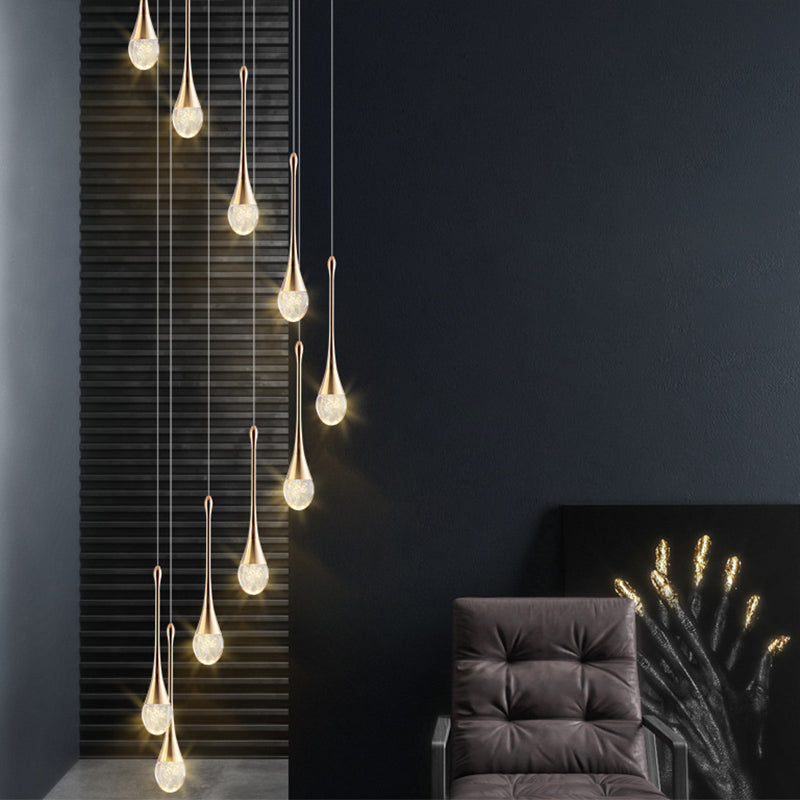 Modern Brass Crystal Hanging Light Long LED Cone Cascade Pendant Lights for Stairwell Clearhalo 'Ceiling Lights' 'Modern Pendants' 'Modern' 'Pendant Lights' 'Pendants' Lighting' 2554971