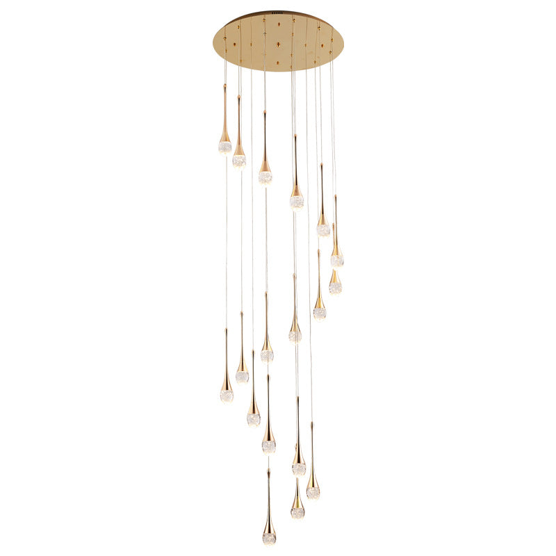 Modern Brass Crystal Hanging Light Long LED Cone Cascade Pendant Lights for Stairwell Clearhalo 'Ceiling Lights' 'Modern Pendants' 'Modern' 'Pendant Lights' 'Pendants' Lighting' 2554973