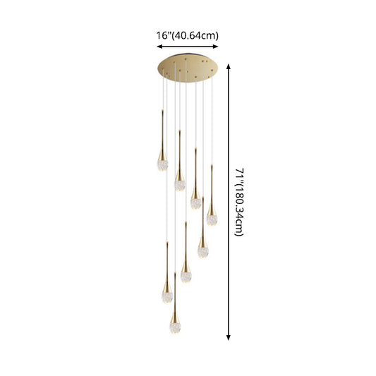 Modern Brass Crystal Hanging Light Long LED Cone Cascade Pendant Lights for Stairwell Clearhalo 'Ceiling Lights' 'Modern Pendants' 'Modern' 'Pendant Lights' 'Pendants' Lighting' 2554974
