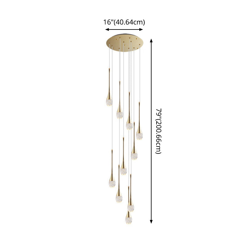 Modern Brass Crystal Hanging Light Long LED Cone Cascade Pendant Lights for Stairwell Clearhalo 'Ceiling Lights' 'Modern Pendants' 'Modern' 'Pendant Lights' 'Pendants' Lighting' 2554975