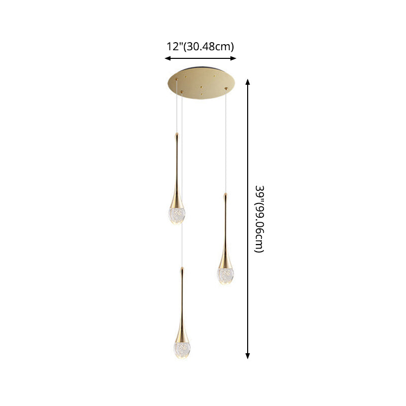 Modern Brass Crystal Hanging Light Long LED Cone Cascade Pendant Lights for Stairwell Clearhalo 'Ceiling Lights' 'Modern Pendants' 'Modern' 'Pendant Lights' 'Pendants' Lighting' 2554978