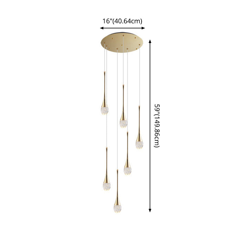 Modern Brass Crystal Hanging Light Long LED Cone Cascade Pendant Lights for Stairwell Clearhalo 'Ceiling Lights' 'Modern Pendants' 'Modern' 'Pendant Lights' 'Pendants' Lighting' 2554979