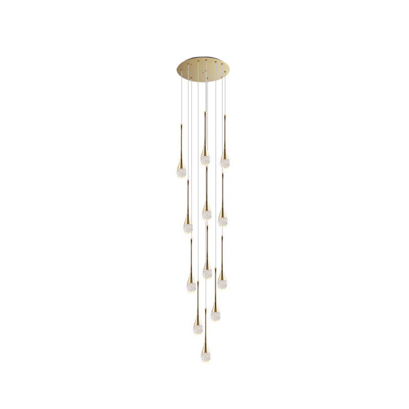 Modern Brass Crystal Hanging Light Long LED Cone Cascade Pendant Lights for Stairwell Clearhalo 'Ceiling Lights' 'Modern Pendants' 'Modern' 'Pendant Lights' 'Pendants' Lighting' 2554980