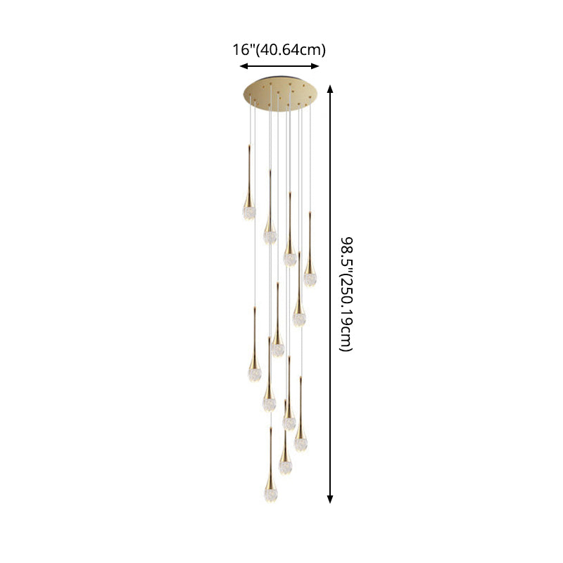 Modern Brass Crystal Hanging Light Long LED Cone Cascade Pendant Lights for Stairwell Clearhalo 'Ceiling Lights' 'Modern Pendants' 'Modern' 'Pendant Lights' 'Pendants' Lighting' 2554981