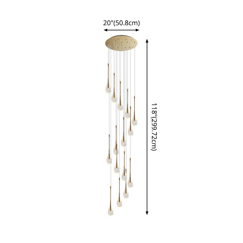 Modern Brass Crystal Hanging Light Long LED Cone Cascade Pendant Lights for Stairwell Clearhalo 'Ceiling Lights' 'Modern Pendants' 'Modern' 'Pendant Lights' 'Pendants' Lighting' 2554982