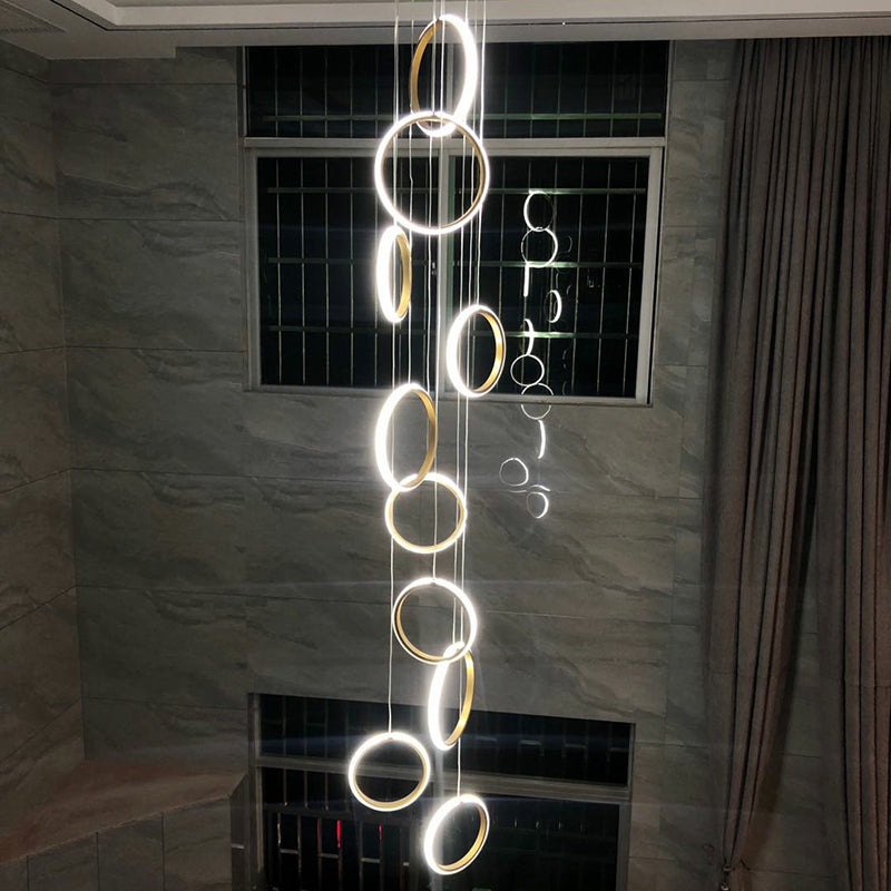 Staircase Large Ceiling Hanging Light Modern Minimalist Nordic Metal Ring in Brass Finish Clearhalo 'Ceiling Lights' 'Modern Pendants' 'Modern' 'Pendant Lights' 'Pendants' Lighting' 2554983