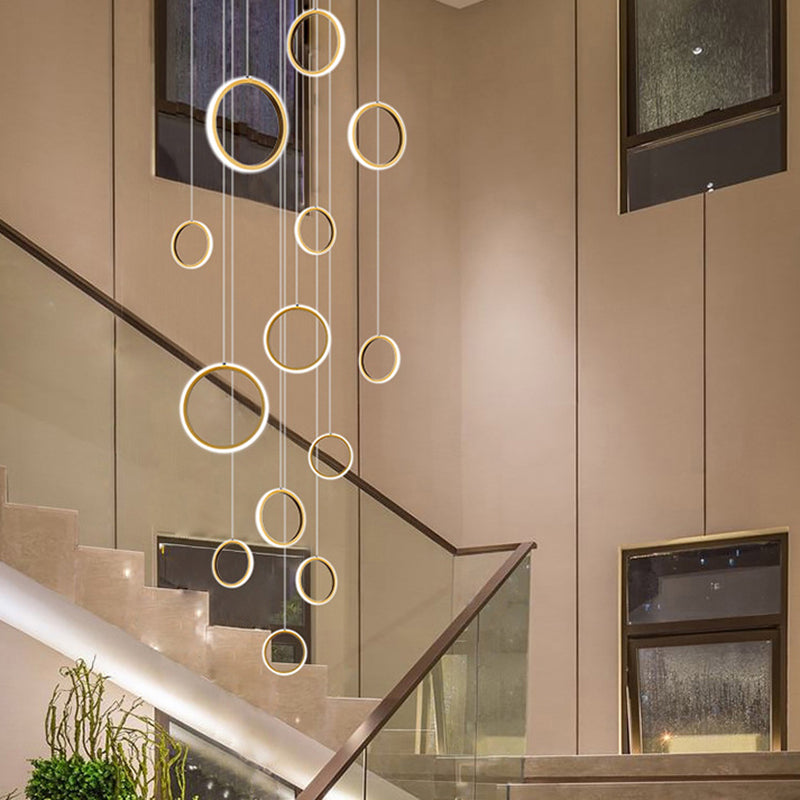 Staircase Large Ceiling Hanging Light Modern Minimalist Nordic Metal Ring in Brass Finish Clearhalo 'Ceiling Lights' 'Modern Pendants' 'Modern' 'Pendant Lights' 'Pendants' Lighting' 2554985