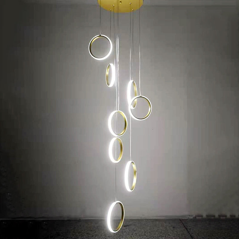 Staircase Large Ceiling Hanging Light Modern Minimalist Nordic Metal Ring in Brass Finish Clearhalo 'Ceiling Lights' 'Modern Pendants' 'Modern' 'Pendant Lights' 'Pendants' Lighting' 2554987