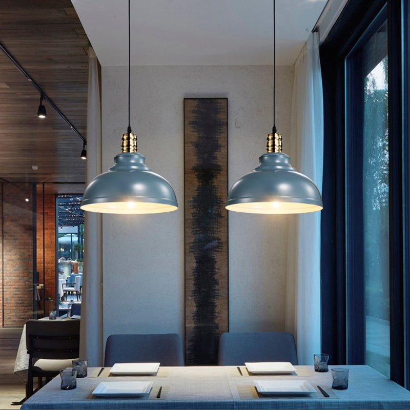 1 Head Dome Ceiling Fixture Industrial Style Pink/Blue Metal Hanging Fixture with Adjustable Cord, 12"/16" Width Blue Clearhalo 'Art Deco Pendants' 'Cast Iron' 'Ceiling Lights' 'Ceramic' 'Crystal' 'Industrial Pendants' 'Industrial' 'Metal' 'Middle Century Pendants' 'Pendant Lights' 'Pendants' 'Tiffany' Lighting' 2555