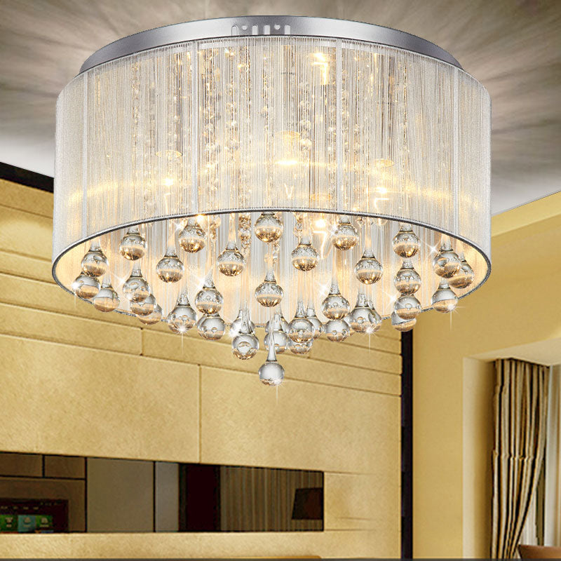 Silver Flush Mount Drum Light Contemporary 6-Light Crystal Bedroom Flush Mount Fixture Clearhalo 'Ceiling Lights' 'Close To Ceiling Lights' 'Close to ceiling' 'Flush mount' Lighting' 255506