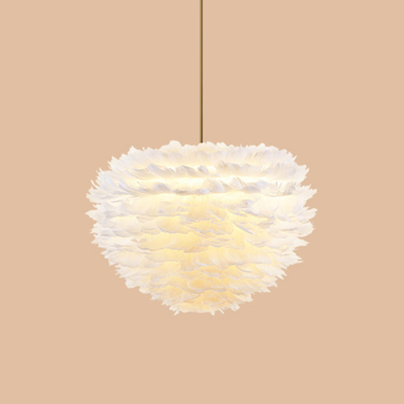 Contemporary Globe Feather Chandelier Lamp Modern White Hand-Woven Feathers Hanging Pendant Light for Bedroom 3 White Clearhalo 'Ceiling Lights' 'Chandeliers' 'Modern Chandeliers' 'Modern' Lighting' 2555069