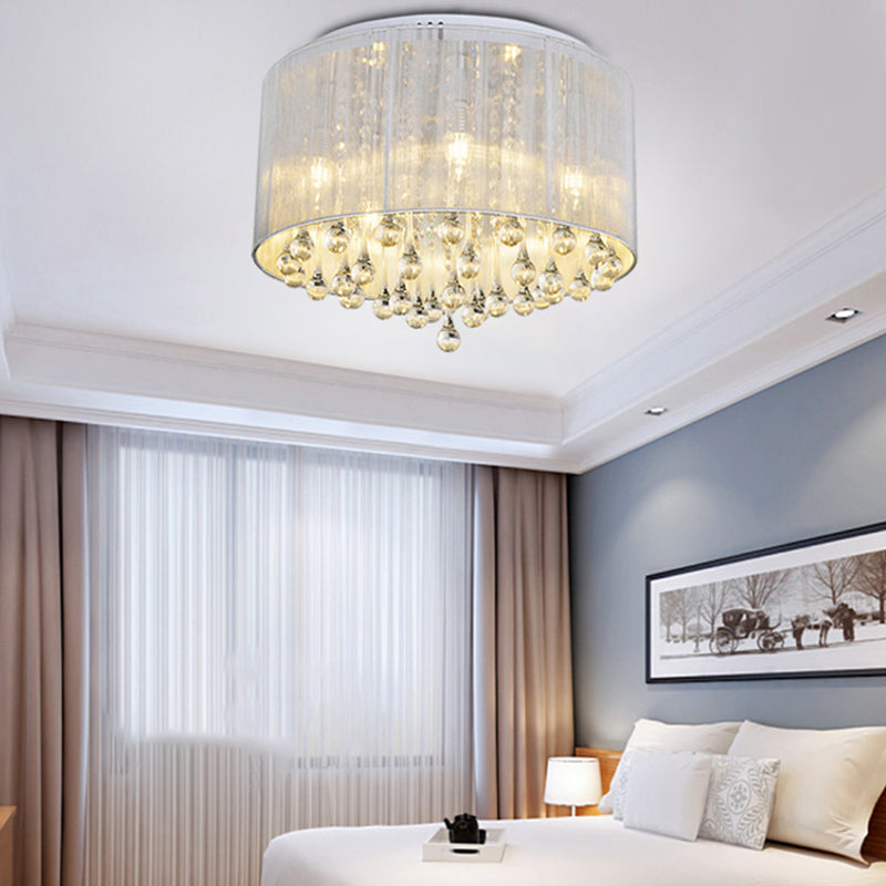 Silver Flush Mount Drum Light Contemporary 6-Light Crystal Bedroom Flush Mount Fixture Clearhalo 'Ceiling Lights' 'Close To Ceiling Lights' 'Close to ceiling' 'Flush mount' Lighting' 255507