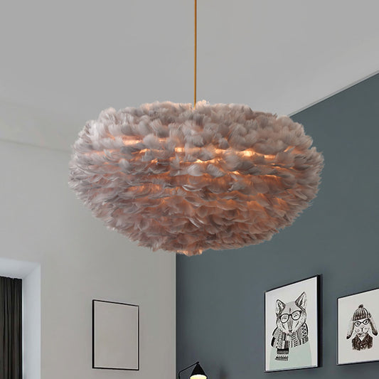 Contemporary Globe Feather Chandelier Lamp Modern White Hand-Woven Feathers Hanging Pendant Light for Bedroom Clearhalo 'Ceiling Lights' 'Chandeliers' 'Modern Chandeliers' 'Modern' Lighting' 2555070