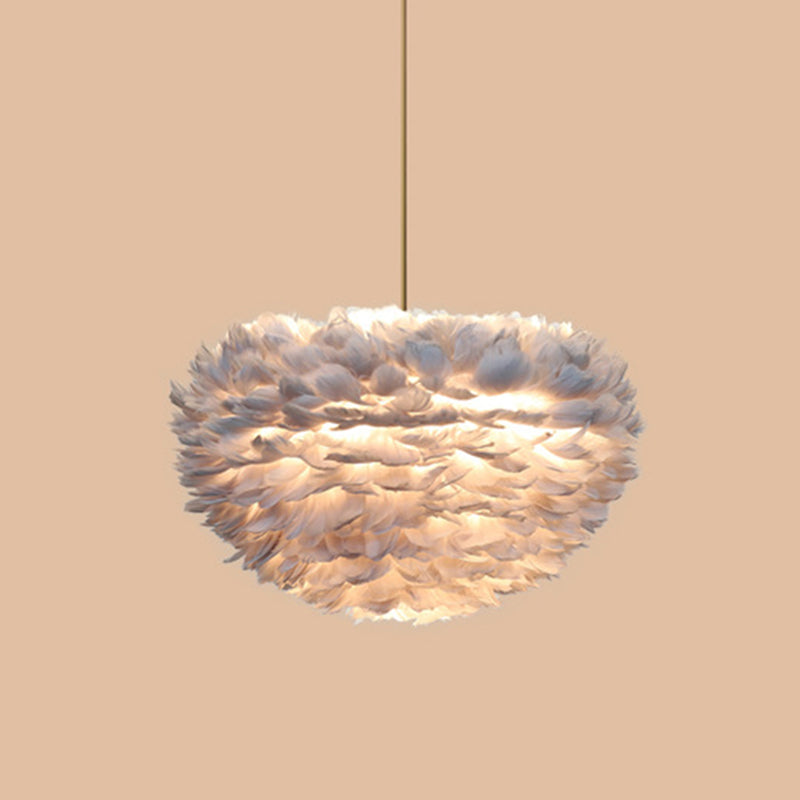 Contemporary Globe Feather Chandelier Lamp Modern White Hand-Woven Feathers Hanging Pendant Light for Bedroom 3 Grey Clearhalo 'Ceiling Lights' 'Chandeliers' 'Modern Chandeliers' 'Modern' Lighting' 2555077