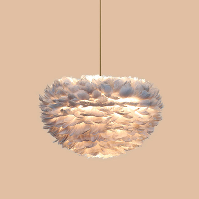 Contemporary Globe Feather Chandelier Lamp Modern White Hand-Woven Feathers Hanging Pendant Light for Bedroom 5 Grey Clearhalo 'Ceiling Lights' 'Chandeliers' 'Modern Chandeliers' 'Modern' Lighting' 2555078