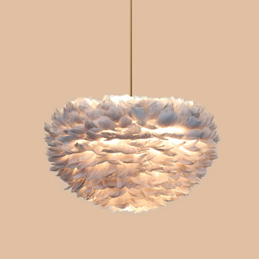 Contemporary Globe Feather Chandelier Lamp Modern White Hand-Woven Feathers Hanging Pendant Light for Bedroom 7 Grey Clearhalo 'Ceiling Lights' 'Chandeliers' 'Modern Chandeliers' 'Modern' Lighting' 2555079