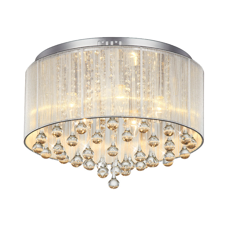 Silver Flush Mount Drum Light Contemporary 6-Light Crystal Bedroom Flush Mount Fixture Clearhalo 'Ceiling Lights' 'Close To Ceiling Lights' 'Close to ceiling' 'Flush mount' Lighting' 255508