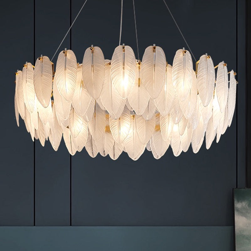 Circular Crystal Feather Chandelier Lamp Modern Crystal Hanging Chandelier Light with Clear Glass Feather Lamp Shade Clearhalo 'Ceiling Lights' 'Chandeliers' 'Clear' 'Industrial' 'Modern Chandeliers' 'Modern' 'Tiffany' 'Traditional Chandeliers' Lighting' 2555080