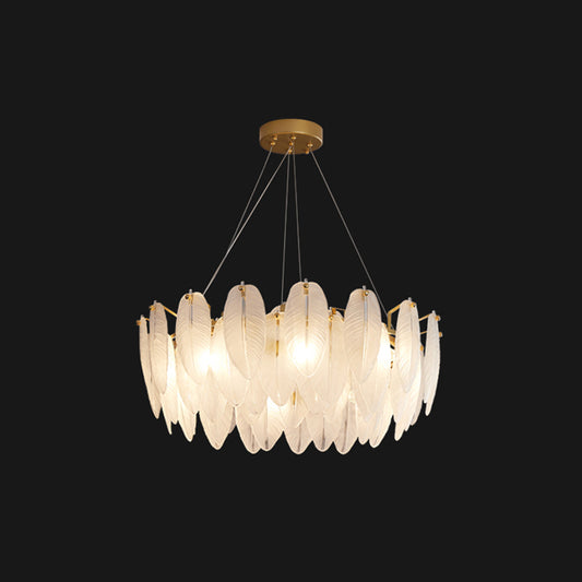 Circular Crystal Feather Chandelier Lamp Modern Crystal Hanging Chandelier Light with Clear Glass Feather Lamp Shade 6 Clear