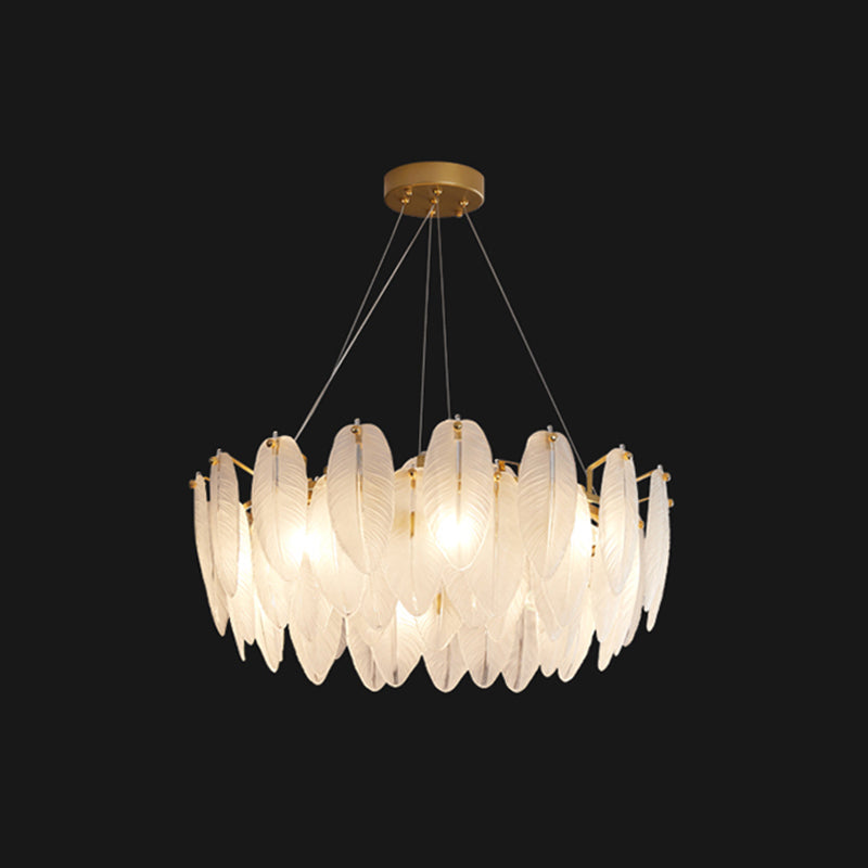 Circular Crystal Feather Chandelier Lamp Modern Crystal Hanging Chandelier Light with Clear Glass Feather Lamp Shade 8 Clear Clearhalo 'Ceiling Lights' 'Chandeliers' 'Clear' 'Industrial' 'Modern Chandeliers' 'Modern' 'Tiffany' 'Traditional Chandeliers' Lighting' 2555082