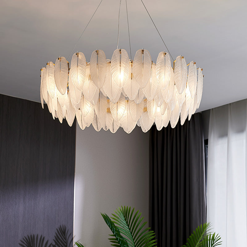 Circular Crystal Feather Chandelier Lamp Modern Crystal Hanging Chandelier Light with Clear Glass Feather Lamp Shade Clearhalo 'Ceiling Lights' 'Chandeliers' 'Clear' 'Industrial' 'Modern Chandeliers' 'Modern' 'Tiffany' 'Traditional Chandeliers' Lighting' 2555083