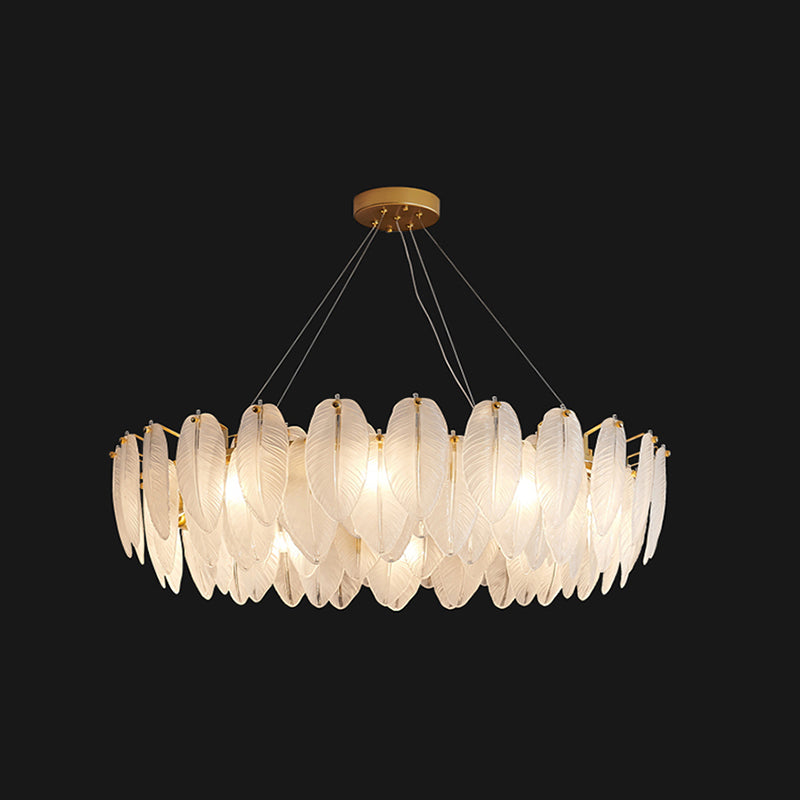 Circular Crystal Feather Chandelier Lamp Modern Crystal Hanging Chandelier Light with Clear Glass Feather Lamp Shade Clear Clearhalo 'Ceiling Lights' 'Chandeliers' 'Clear' 'Industrial' 'Modern Chandeliers' 'Modern' 'Tiffany' 'Traditional Chandeliers' Lighting' 2555084