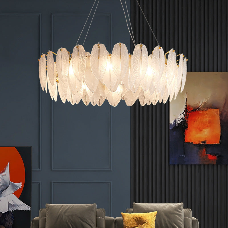 Circular Crystal Feather Chandelier Lamp Modern Crystal Hanging Chandelier Light with Clear Glass Feather Lamp Shade Clearhalo 'Ceiling Lights' 'Chandeliers' 'Clear' 'Industrial' 'Modern Chandeliers' 'Modern' 'Tiffany' 'Traditional Chandeliers' Lighting' 2555085