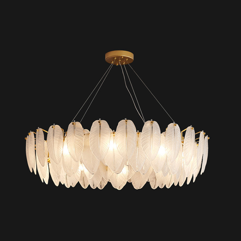 Circular Crystal Feather Chandelier Lamp Modern Crystal Hanging Chandelier Light with Clear Glass Feather Lamp Shade Clearhalo 'Ceiling Lights' 'Chandeliers' 'Clear' 'Industrial' 'Modern Chandeliers' 'Modern' 'Tiffany' 'Traditional Chandeliers' Lighting' 2555086