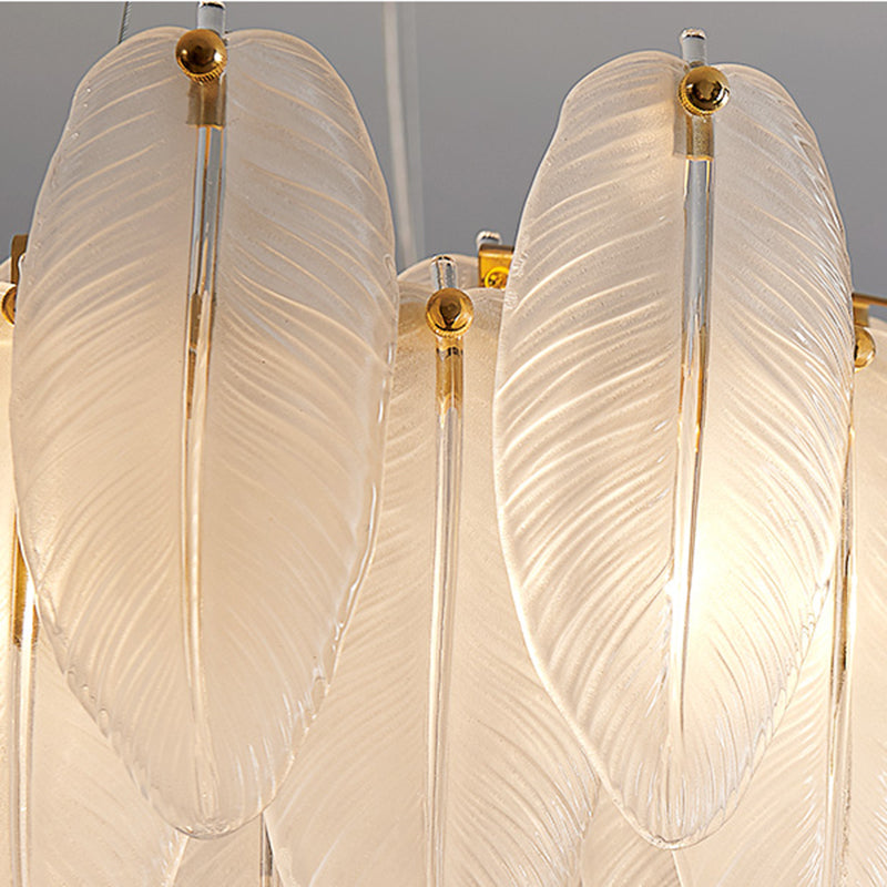 Circular Crystal Feather Chandelier Lamp Modern Crystal Hanging Chandelier Light with Clear Glass Feather Lamp Shade Clearhalo 'Ceiling Lights' 'Chandeliers' 'Clear' 'Industrial' 'Modern Chandeliers' 'Modern' 'Tiffany' 'Traditional Chandeliers' Lighting' 2555087