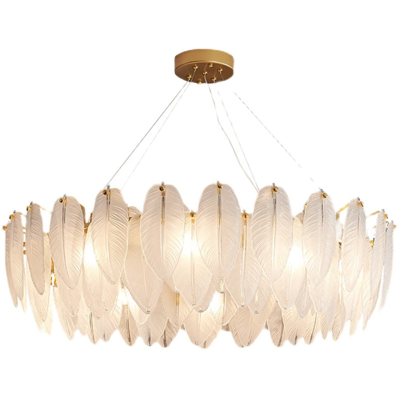 Circular Crystal Feather Chandelier Lamp Modern Crystal Hanging Chandelier Light with Clear Glass Feather Lamp Shade Clearhalo 'Ceiling Lights' 'Chandeliers' 'Clear' 'Industrial' 'Modern Chandeliers' 'Modern' 'Tiffany' 'Traditional Chandeliers' Lighting' 2555088
